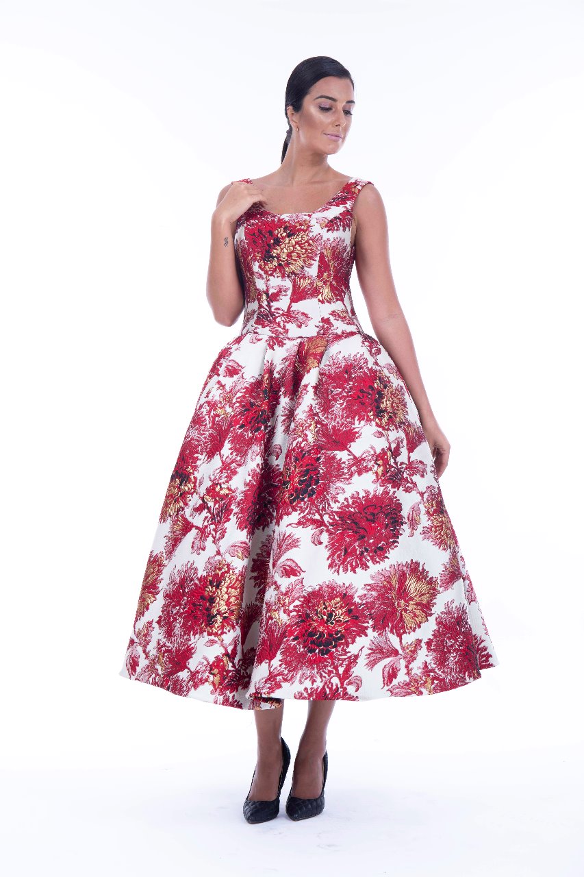 Red floral gown House of Hend